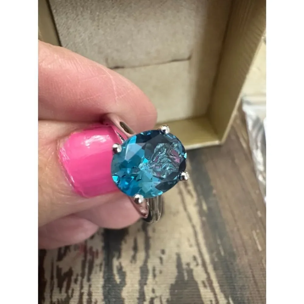 Sz 8 NEW *London Blue*  Oval  3+ CTW Topaz 925 Sterling Silver Ring